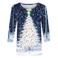 thumbnail image 4 of Lcziwo T-Shirts pour Femmes Manches 3/4 Col Rond Hauts de Noël des Fêtes Drôles à Paillettes Imprimé Arbre Blouses Amples 2025 Mode d'Automne T-Shirts Décontractés Multicolore,TTTG, 4 of 5