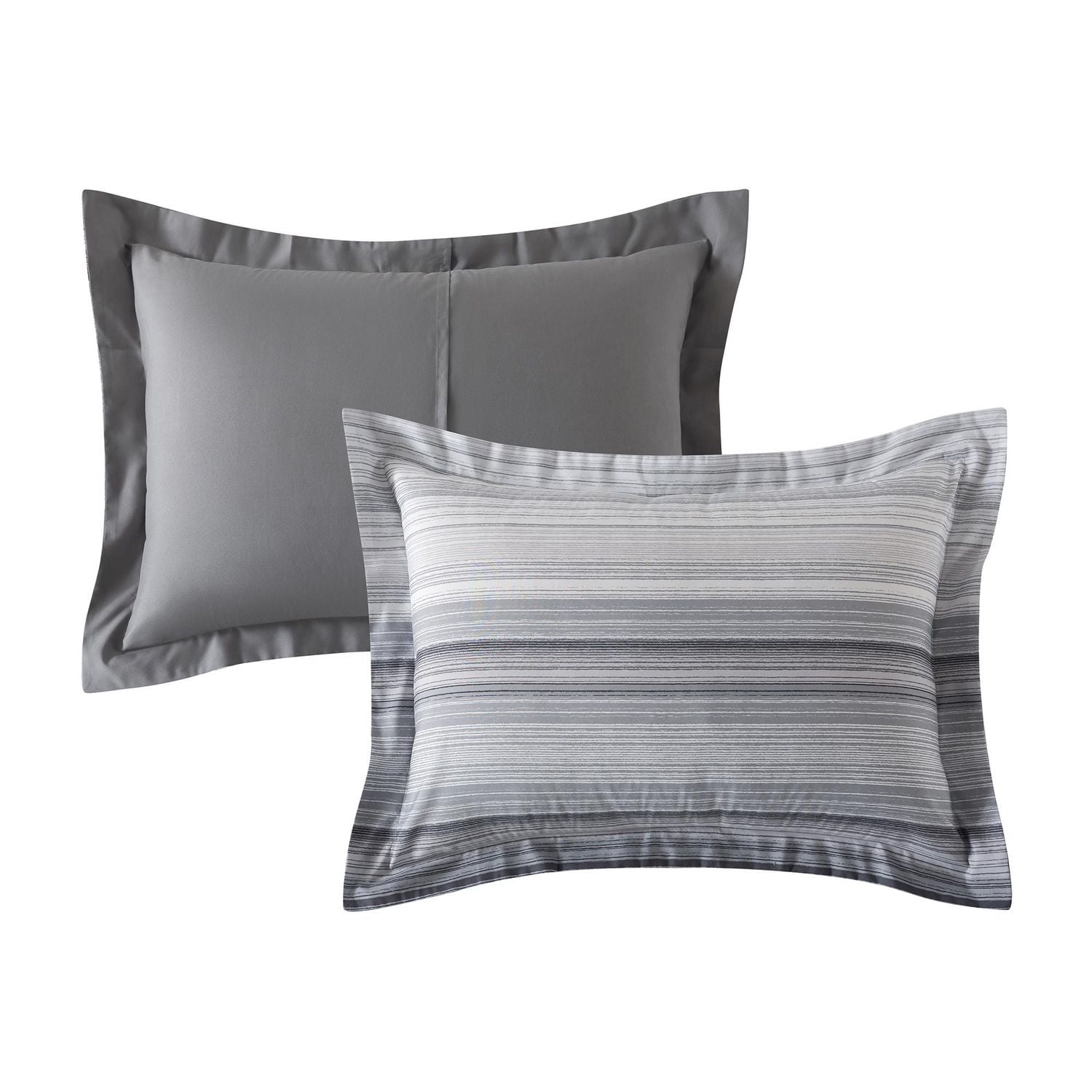 Mainstays – Ensemble de literie tout-en-un réversible avec couette et draps, 5 pièces, simple très grand (Twin XL), rayures grises
