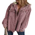 thumbnail image 1 of MesaSe Womens Corduroy Shacket Jacket Long Sleeve Button Down Color Block Hooded Coat with Pockets, 1 of 7