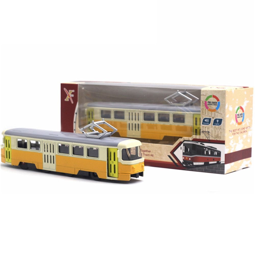 Modèle de Tramway de Train Classique Moulé sous Pression à Rétrofriction avec Musique à DEL Jouet de Développement pour Enfants