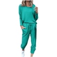 thumbnail image 1 of Mrat Two Piece Outfits for Women Summer 2 Piece Jogging Sets Solid Polyester Long Sleeve Sweatsuits Sets Two Piece Track Suits Drawstring High Waist Pants Set Comfy Outfits G-Green L, 1 of 5