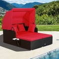 thumbnail image 1 of Costway Lit de Jour en Rotin pour Patio avec Auvent Rétractable, Tables d'Appoint, Coussins, Rouge, 1 of 10