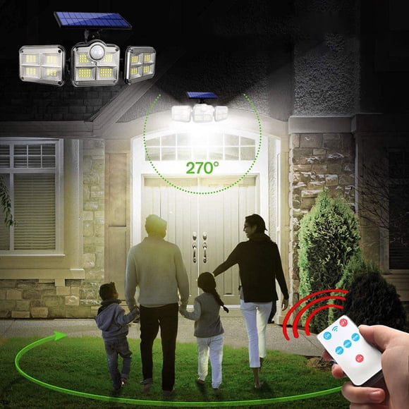 ZZkhGO Solar Motion Sensor Security Light, 3-Head 280 LED Outdoor Flood Light, Wireless Wall Light for Garage Yard Entryway