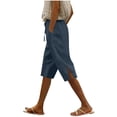thumbnail image 3 of Sentmoon Linen Shorts Women with Pockets Solid Color Summer Casual Shorts for Women Drawstring High Elastic Waist Relaxed Fit Straight Leg Side Slit Sport Shorts Women, 3 of 7