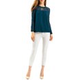 thumbnail image 2 of INSPIRE CHIC Blouses Décontractées pour Femmes à Col Rond en Dentelle Florale à Manches Longues en Chiffon TP Bleu Foncé, 2 of 8