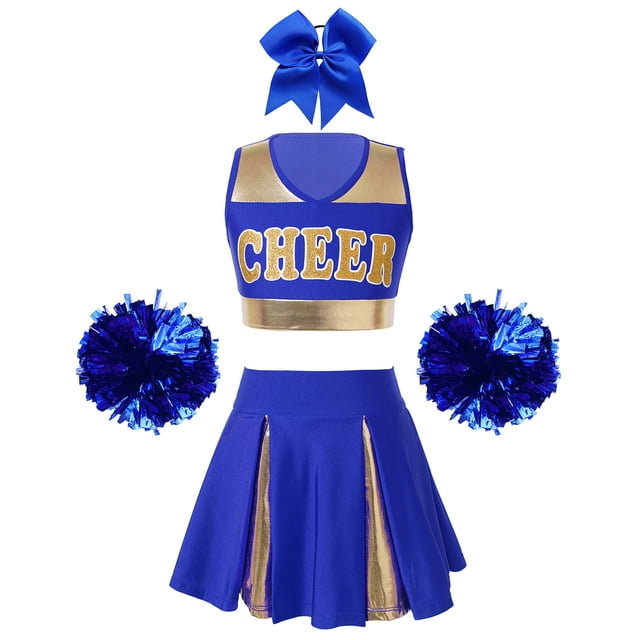 Miaeowve Tenue d'Uniforme de Cheer pour Filles du Secondaire pour Fête Musicale Vêtements de Cheerleading avec Pompons A Bleu 6