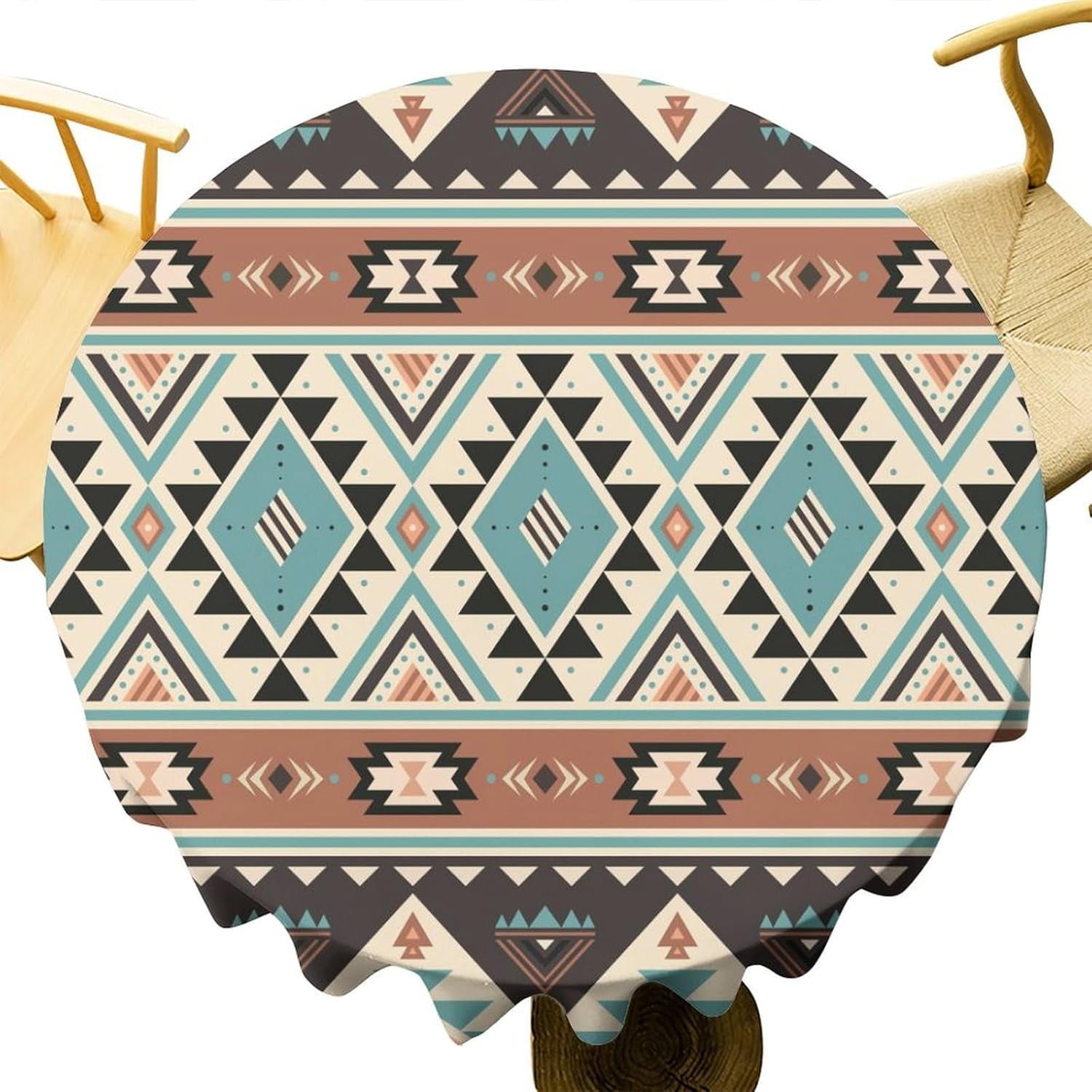 Aztec Tablecloth Ethnic Tribal Geometric Design Vintage Style Table Cloth Boho Chic Washble Table Cover for Dinning Kitchen Farmhouse Party Decoration 60"