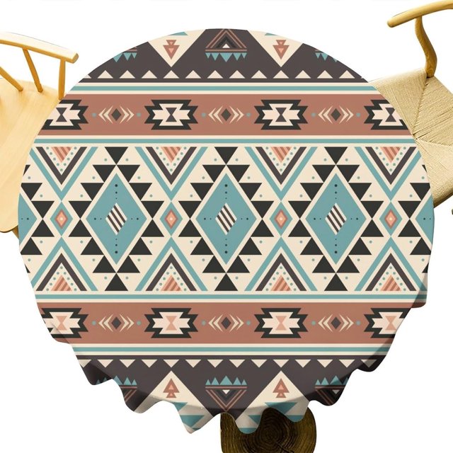 Aztec Tablecloth Ethnic Tribal Geometric Design Vintage Style Table Cloth Boho Chic Washble Table Cover for Dinning Kitchen Farmhouse Party Decoration 60"