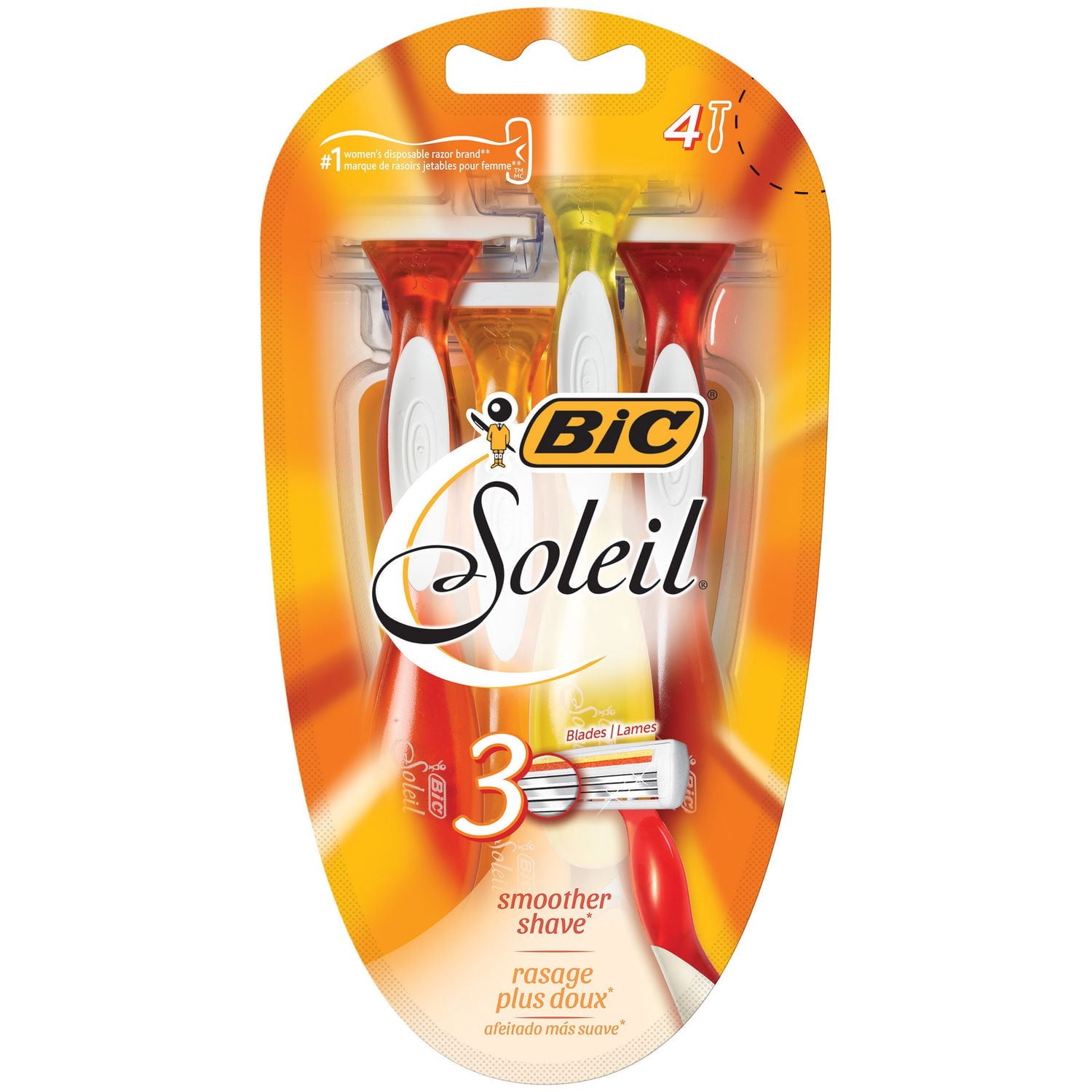 BIC Soleil Smooth Women's Disposable Razors, 3 Blades With Moisture Strip For a Silky Smooth Shave, 4-Count