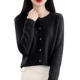 thumbnail image 2 of Baberdicy Haut en Tricot Uni pour Femme, Cardigan à Col Rond Ouvert à l'Avant, Cardigan Uni à Col Rond, Chandail en Tricot Décontracté, Haut de Tous les Jours Noir TG, 2 of 5
