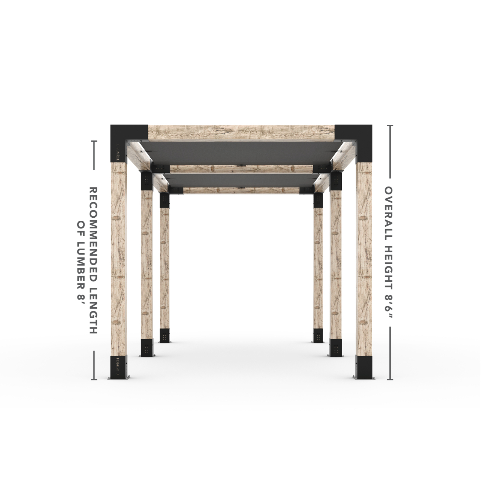 Kit Toja 12' x 22' Double Pergola avec 2 voiles d’ombre pour poteaux en bois 6x6