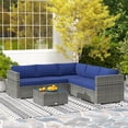 thumbnail image 2 of Outsunny 4 Pcs Garden Rattan Wicker Furniture Set w/ Cushions Navy Blue, 2 of 10