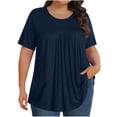 thumbnail image 2 of Aqestyerly Blouse à Manches Courtes pour Femmes Grande Taille, Col Rond Uni Plié, Haut en Tricot Doux et Confortable pour Tenue Décontractée, 2 of 8