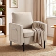 thumbnail image 2 of HOMCOM Accent Chair Modern Upholstered Armchair w/ Side Pockets, Beige, 2 of 10