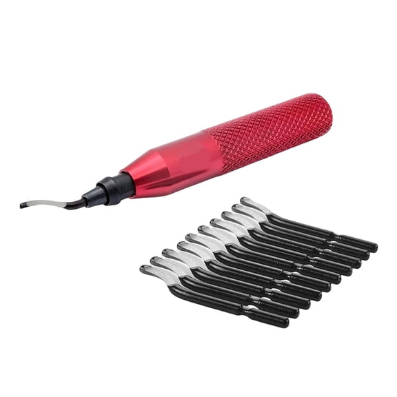 Outil d'Ébavurage en Métal avec 10 Lames d'Ébavurage Enlèvent Facilement l'Outil d'Atelier de Bavures Haute Résistance pour les Projets de Cuivre, d'Aluminium, de Bricolage, Rouge