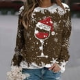 thumbnail image 2 of Besolor Chandail à Col Rond de Noël pour Femmes, Imprimé de Verre de Vin, Manches Longues, Chandails Mode, Hauts Graphiques Flocon de Neige, 2 of 4