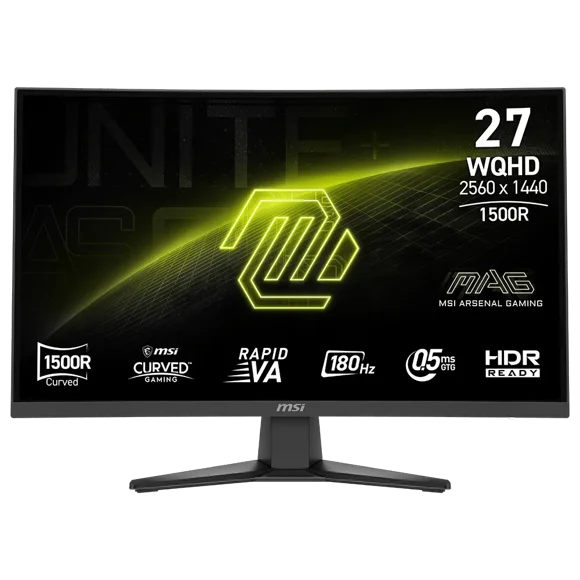 MSI MAG 275CQF E18 27-inch 2560 x 1440 (QHD) Gaming Monitor, 180Hz, Adaptive-Synch, HDR Ready, HDMI, VGA Port,VESA Mountable, Tilt, 4-Side Slim Bezel, 0.5ms, Black