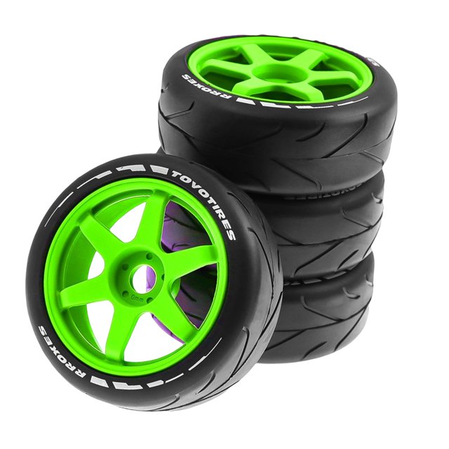 4Pcs Rubber Wheel Rim and Tires Replacements for 1:8 Trucks Crawler RC Car DIY Accessories Green