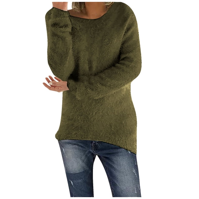 T-shirts à Col Rond à Manches Longues pour Femmes, Mode d'Automne, Hauts Western Tendance pour Dames, Tunique Ample, Hauts Grande Taille, Chandails Unis, Vert Armée, TTTG