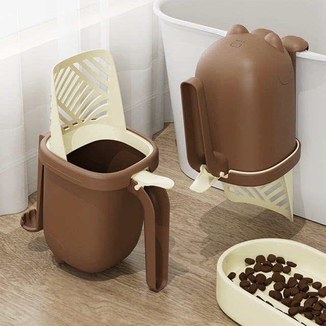 EGNMCR Cats Litter Scooping With Holders Litter Box Shovel And Waste Storage Container 3 In 1 Portable Kitty Poop Disposal System Plastics Scoop