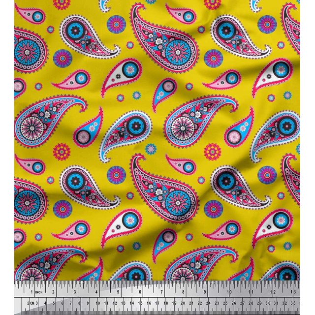 Soimoi Velvet Fabric Artistic Paisley Printed Fabric 1 Yard 58 Inch Wide