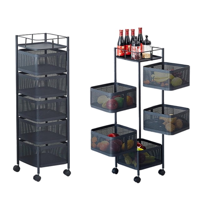 5 Tier Rolling Storage Cart, Metal Mesh Rolling Cart Organizer with Top Lid