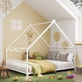 thumbnail image 1 of GUNAITO Full Size House Bed with Safety Rails & Decorable Roof, White, 1 of 7