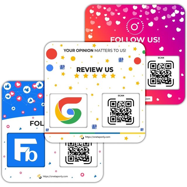 Social Review Plate -3 Pack Adhesive Instant Reviews Signs - QR Code Review plate for Business, Best Customer Feedback Stand