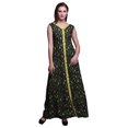thumbnail image 1 of Bimba Leaves Printed Front Slit Sleeveless Summer Spring Long Women BeachDress-Small, 1 of 5