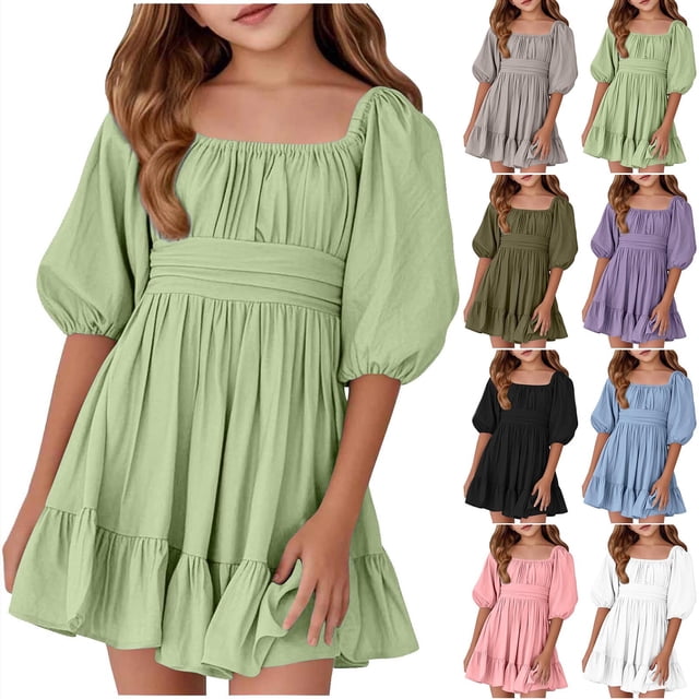 Milgrthf Robe Camisole Décontractée d'Été pour Filles, Tendance, Dégradé, Ample, Col Ras du Cou, Sans Manches, Ligne A Évasée, pour 4-15 Ans, Jaune, 7 Ans