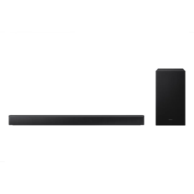 Samsung Série B Barre de Son 3.1 Canaux Dolby Numérique 5.1 DTS Virtual:X avec Haut-Parleurs Centraux Intégrés et Caisson de Basses Sans Fil, Fini Noir Mat, Doté de la Technologie Q-Symphony pour Télé et Barre de Son Synchronisées, Idéal pour des Installations Immersives de Cinéma Maison.