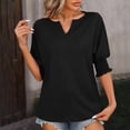thumbnail image 2 of Penkiiy T-Shirts à Manches Courtes pour Femmes Col en V Bouffant Tunique Décontractée à Illets Tendance L Noir, 2 of 7