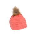 thumbnail image 2 of Gravity Threads Cable Knit Faux Fur Pom Pom Beanie Hat, Coral, 2 of 2