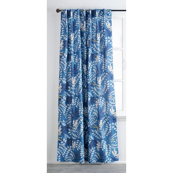 Maison D'Hermine Rideau 100 % Coton Feuillage Bleu Panneau Unique pour Salons Chambres Bureaux Ajusté avec Poche pour Tringle et Boucle pour Accrocher Facilement 50 Pouces"X108 Pouces"
