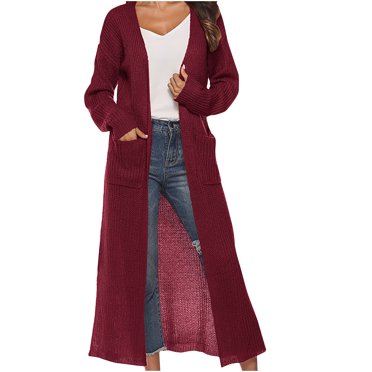 Yuyuzo Womens Maxi Cardigans Long Sleeve Open Front Ribble Knit Solid Color Sweater Outwear Coat Cardigan