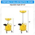 thumbnail image 4 of Réservoir d'Égouttage d'Huile Portable à Air – Capacité de 8 Gallons, Entonnoir Réglable (28-62 Pouces), Roues Pivotantes à 360° et Boîte à Outils Intégrée pour des Changements d'Huile Efficaces au Garage – Orange, 4 of 7