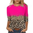 thumbnail image 2 of Qertyioot Hauts de Mode pour Femmes, T-shirt Ample Imprimé Mi-Long Manches 3/5 Blouse Col Rond Décontracté, 2 of 4