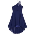 thumbnail image 4 of Oyolan Robe de Demoiselle d'Honneur Junior pour Fille, Perles, une Épaule, Ligne A, Mariage, Concours, Fête, Robe de Bal, Bleu Marine, 10, 4 of 7