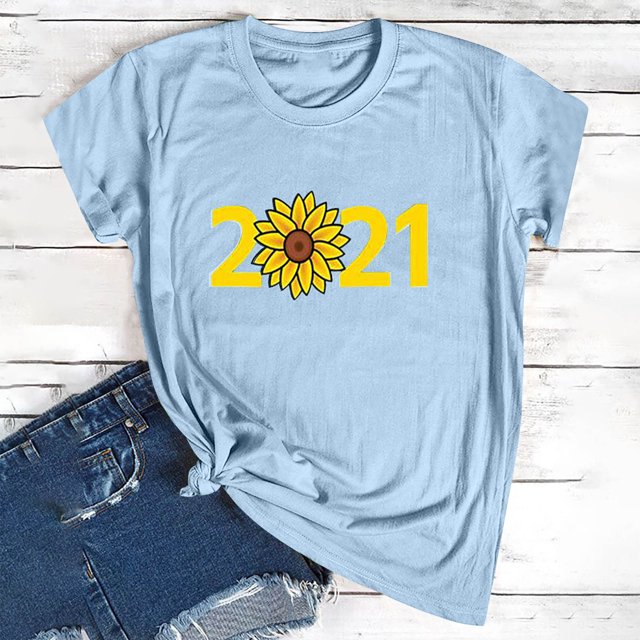 Hauts d'Été Grande Taille pour Femmes Chic Mode Femmes Manches Courtes Col Rond T-shirt 2021 Haut Imprimé T-shirt Col en V Femmes en Liquidation