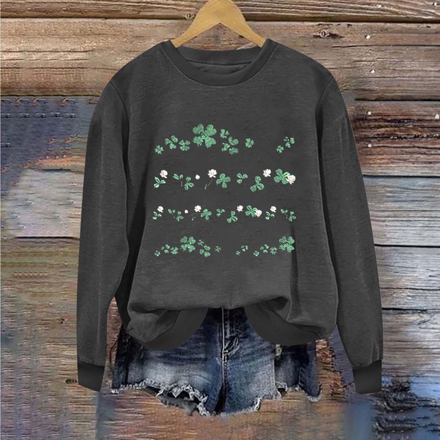 Chemises pour Femmes Col Rond Imprimé Fête de la Saint-Patrick Manches Longues Chandails en Molleton Fête de la Saint-Patrick Chemises pour Femmes