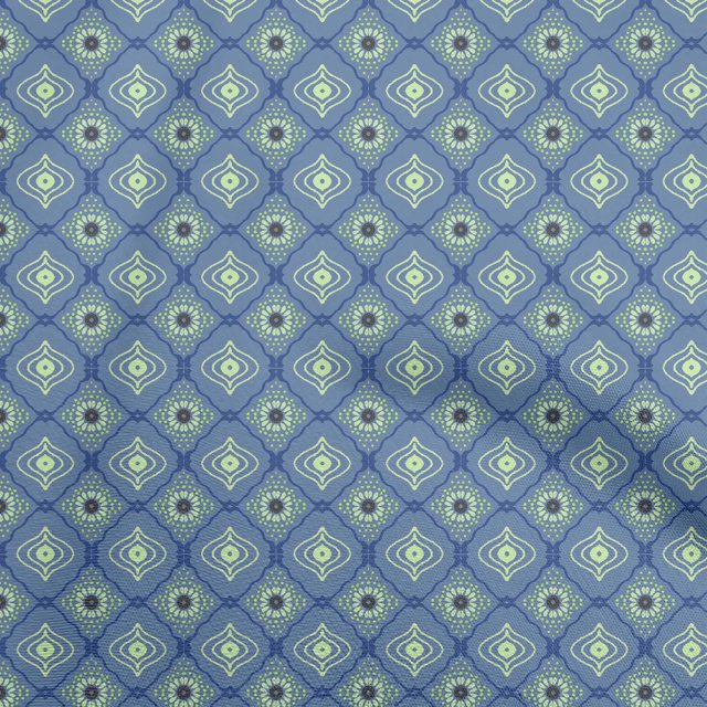 oneOone Cotton Flex Medium Blue Fabric Asian Traditional Block Sewing Craft Projects Fabric Prints By Yard 40 Inch Wide