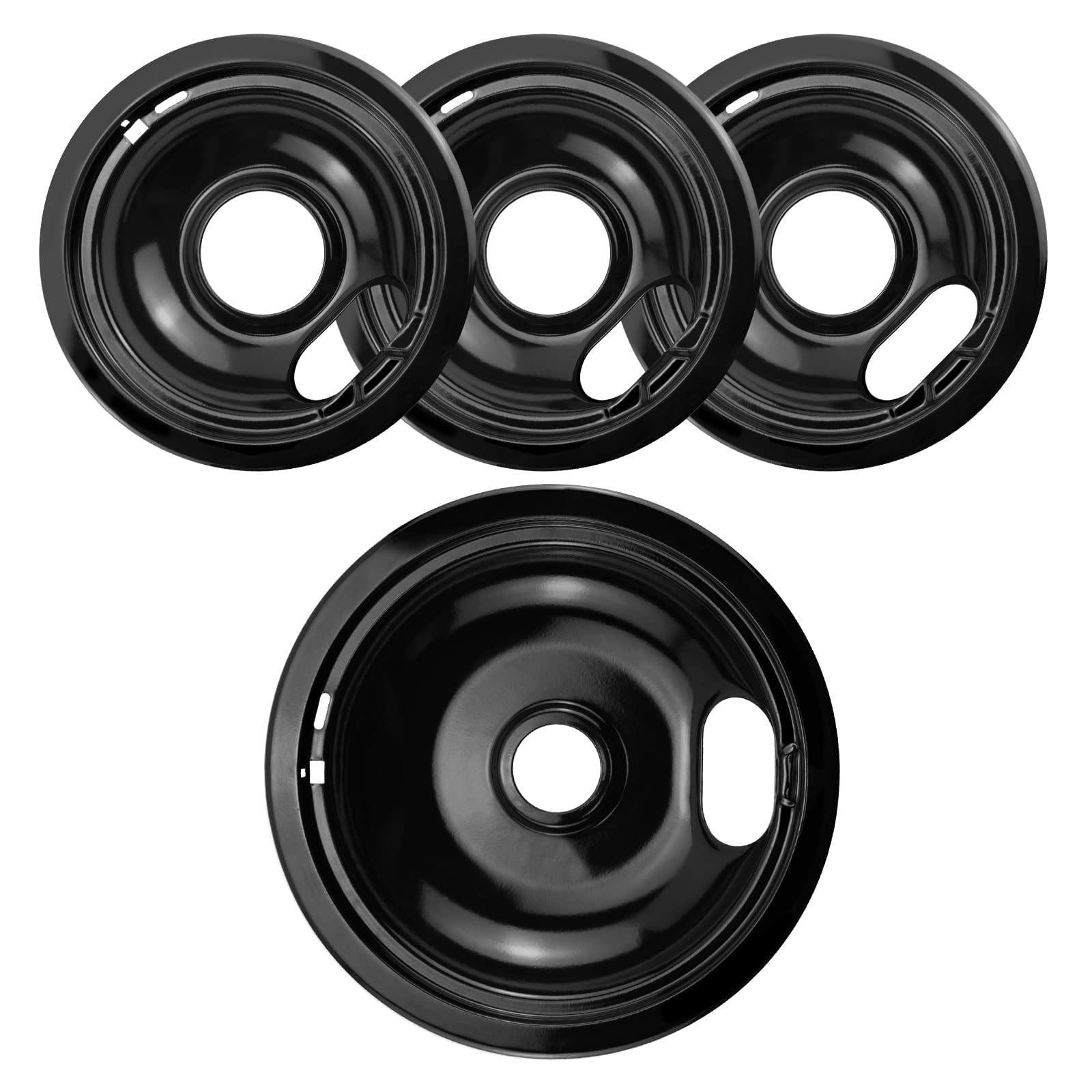 W10290350 W10290353 Burner Porcelain Drip Pans Set Replacement By Appliancemates Fits Whirlpool Electric Range Stove Top Drip Bowls 4-Pack Includes 1 Large 8-Inch And 3 Small 6-Inch (Black)