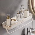 thumbnail image 1 of No Drill Wall Mounted Towel Rack Bathroom Shelf Plastic Storage Solution Modern Design Easy Install Stable Bracket Multifunctional Convenient Organizer 16in Long Lasting, 1 of 6