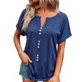 thumbnail image 1 of Birdeem Womens Summer Solid Color V-Neck Button Top Short Sleeve Lapel Shirt, 1 of 8
