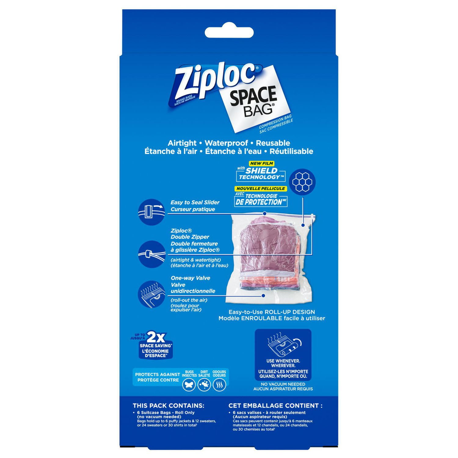 Ziploc Space Bag Stockage par compression, sacs de voyage, 6 unités