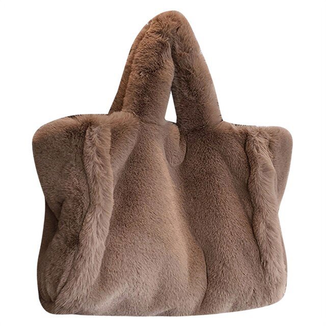 LinYooLi Plush Faux Fur Tote Solid Colour Autumn Winter Top-handle Bags Soft Warm Fashion Portable Simple Casual for Weekend Vacation