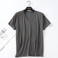 thumbnail image 4 of JDQJBZ Mens Solid Color V Neck Short Sleeve Sleepshirt Casual Pajama Top, 4 of 4