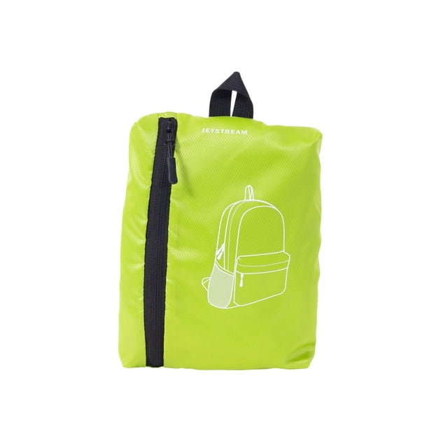 JetStream® Sac à Dos Pliable Plié en une Pochette Compacte Vert lime avec une Fermeture Éclair Noire et un Contour de Sac à Dos Blanc, Conçu pour des Voyages Légers et Compressibles et la Commodité au Quotidien.