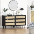 thumbnail image 4 of Eumyviv Commode Noire à 3 Tiroirs avec Pattes en Bois de Pin, Commode en Rotin Style Ferme, Armoire de Rangement H0075, 4 of 9