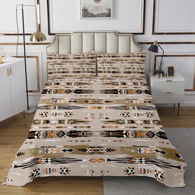 Western Quilt Set Southwestern Coverlet Set,Geometric Aztec Bedspread Set Twin,Tribal Arrow Quilted Exotic Geometry Western Home Decor